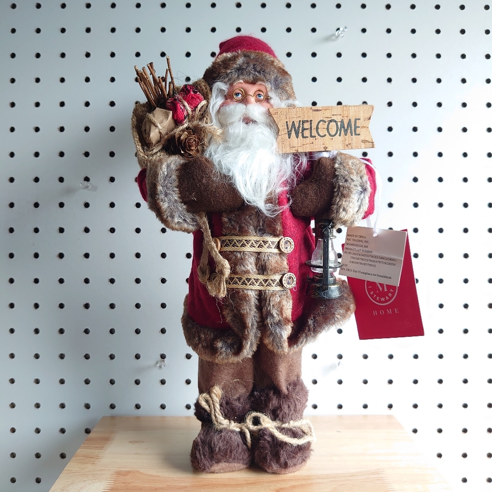 MARTHA STEWART home faux fur Santa Claus decoration 14" inches
